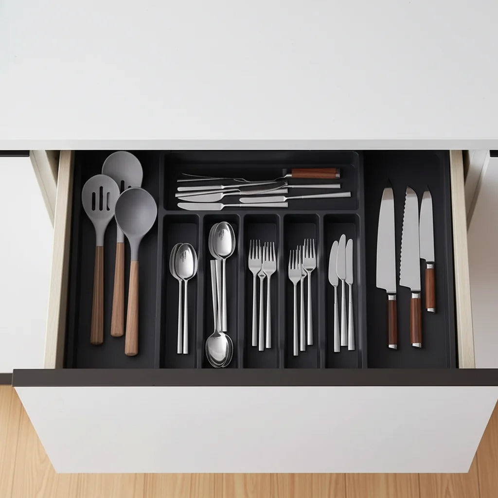 Expandable Cutlery Drawer Organizer – Adjustable Silverware Tray