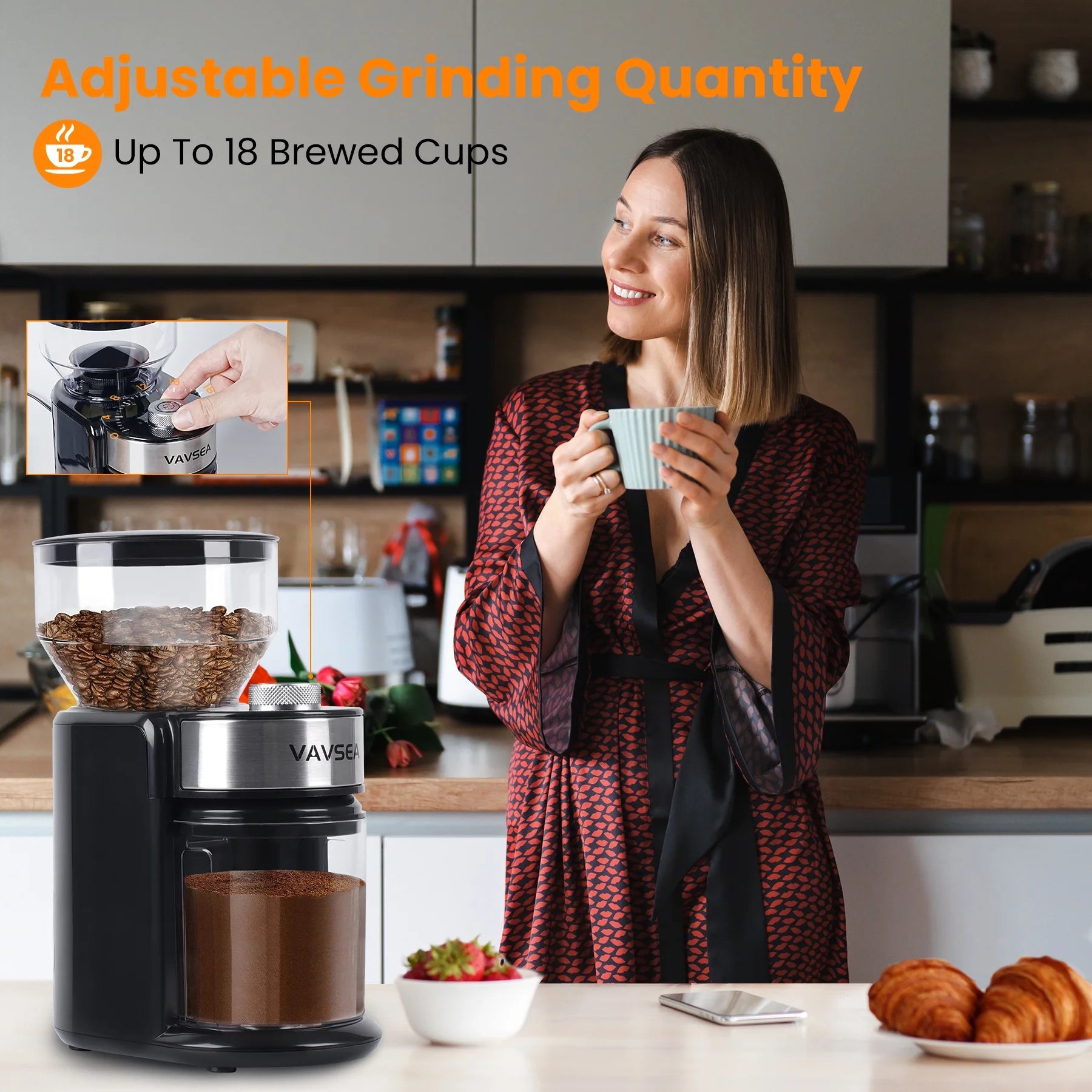 Burr Coffee Grinder, Electric Coffee Bean Grinder with 18 Precise Grind Settings, 3-18 Cup, for Espresso/Drip/Pour Over/Cold Brew/French Press