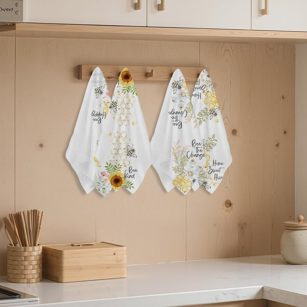 4 Pcs Funny Honey Bee Decor Kitchen Towels Dish Towels