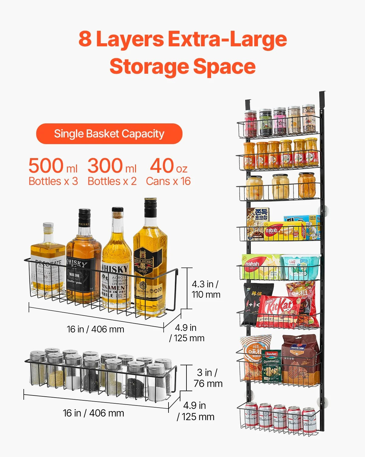 8-Tier over the Door Pantry Organizer Hanging Storage Rack Adjustable Kitchen