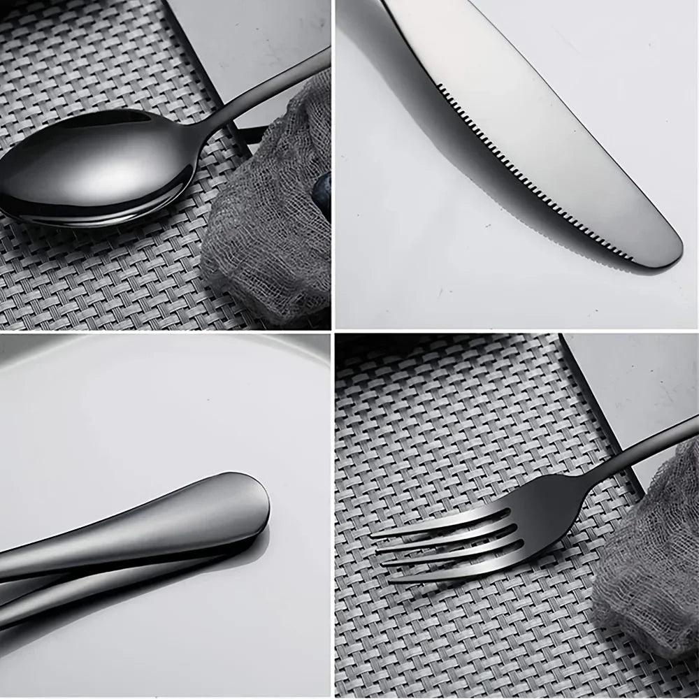 60Pcs Black Silverware Set for 12, Stainless Steel Flatware Set, Cutlery Kitchen Tableware Fork Knife Spoon Dishwasher Safe