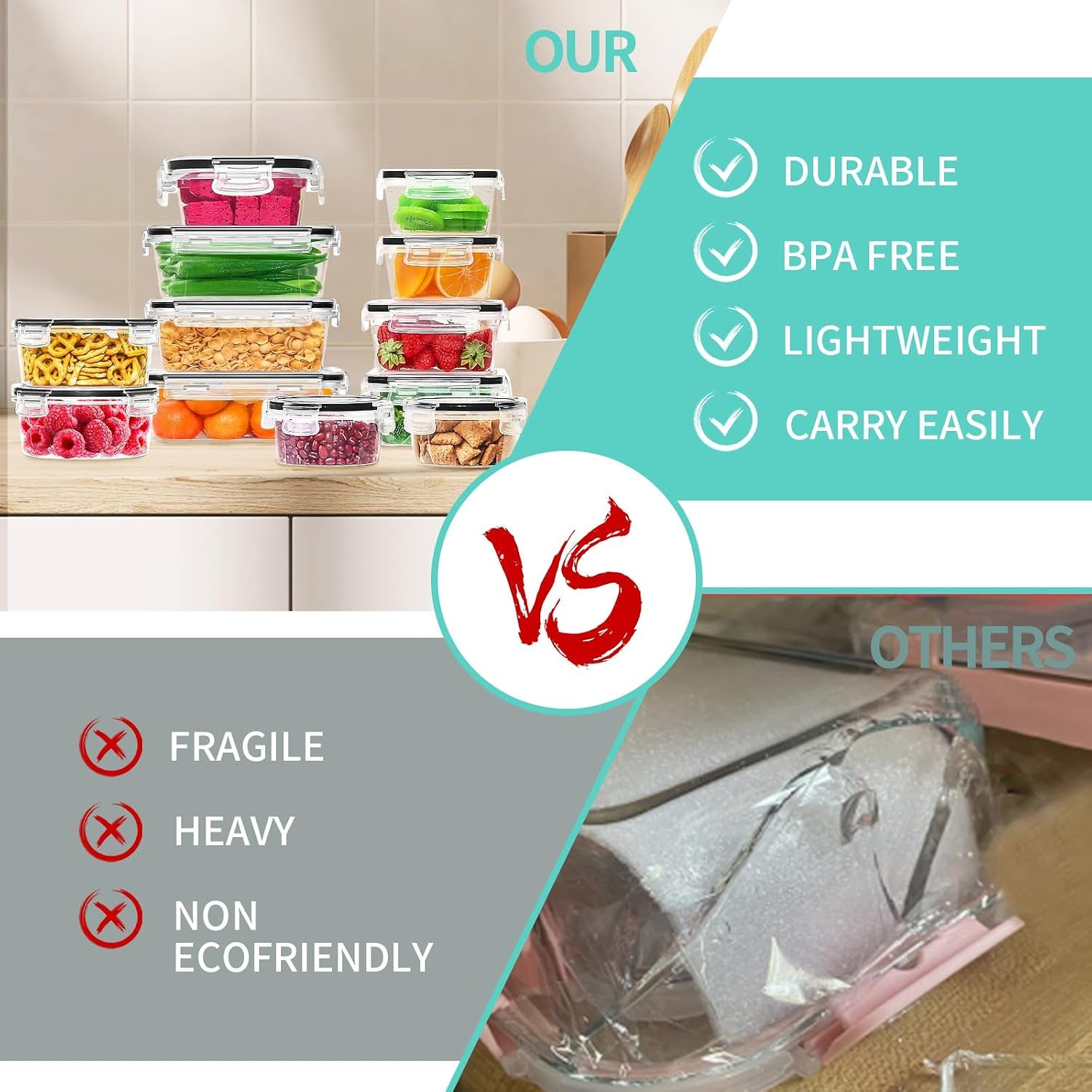 72 Piece Food Storage Containers Set with Airtight Lids (36 Containers & 36 Lids), Plastic Leak-Proof Kitchen Storage Containers for Pantry Organizers and Storage - Meal Prep, Lunch Containers