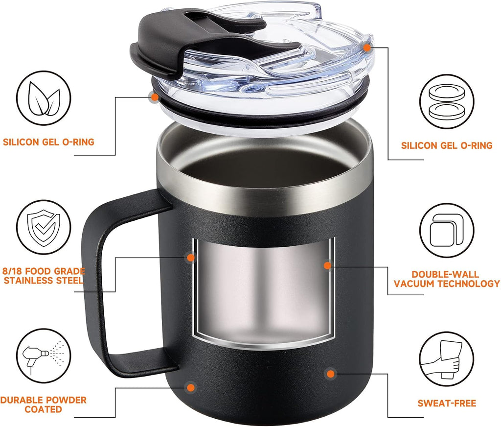 12Oz Insulated Travel Coffee Mug with Handle, Orange