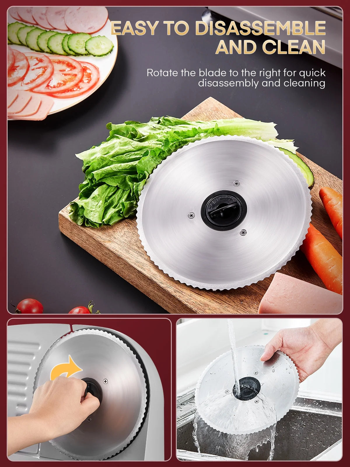 Meat Slicer Electric Deli Food Slicer with 7.5" Removable Stainless Steel Blade, Cuts Meat, Cheese, Bread, Silver
