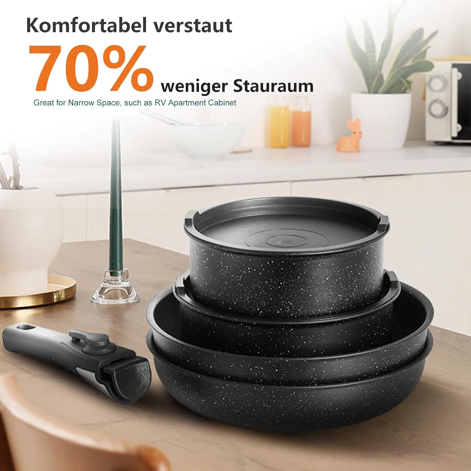 12 Pcs Pots and Pans Set, Nonstick Kitchen Induction Cookware Suit with Detachable Handle, Dishwasher Oven Safe, Black