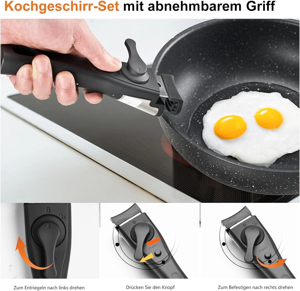 12 Pcs Pots and Pans Set, Nonstick Kitchen Induction Cookware Suit with Detachable Handle, Dishwasher Oven Safe, Black