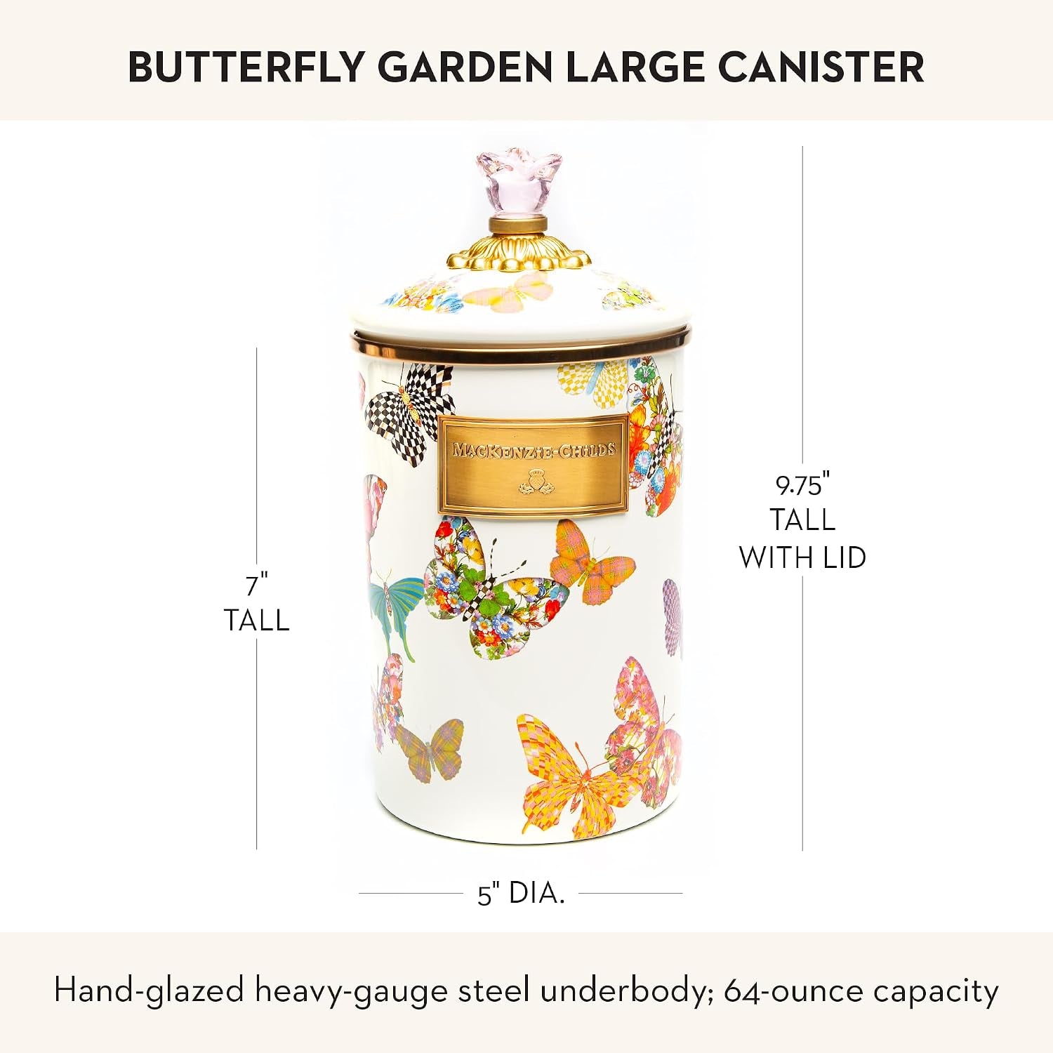 MACKENZIE-CHILDS Enamel Canister, Large, White Butterfly Garden