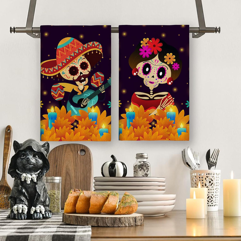 Day of the Dead Kitchen Towels 18×18 Inch Dia De Los Muertos Party Decor