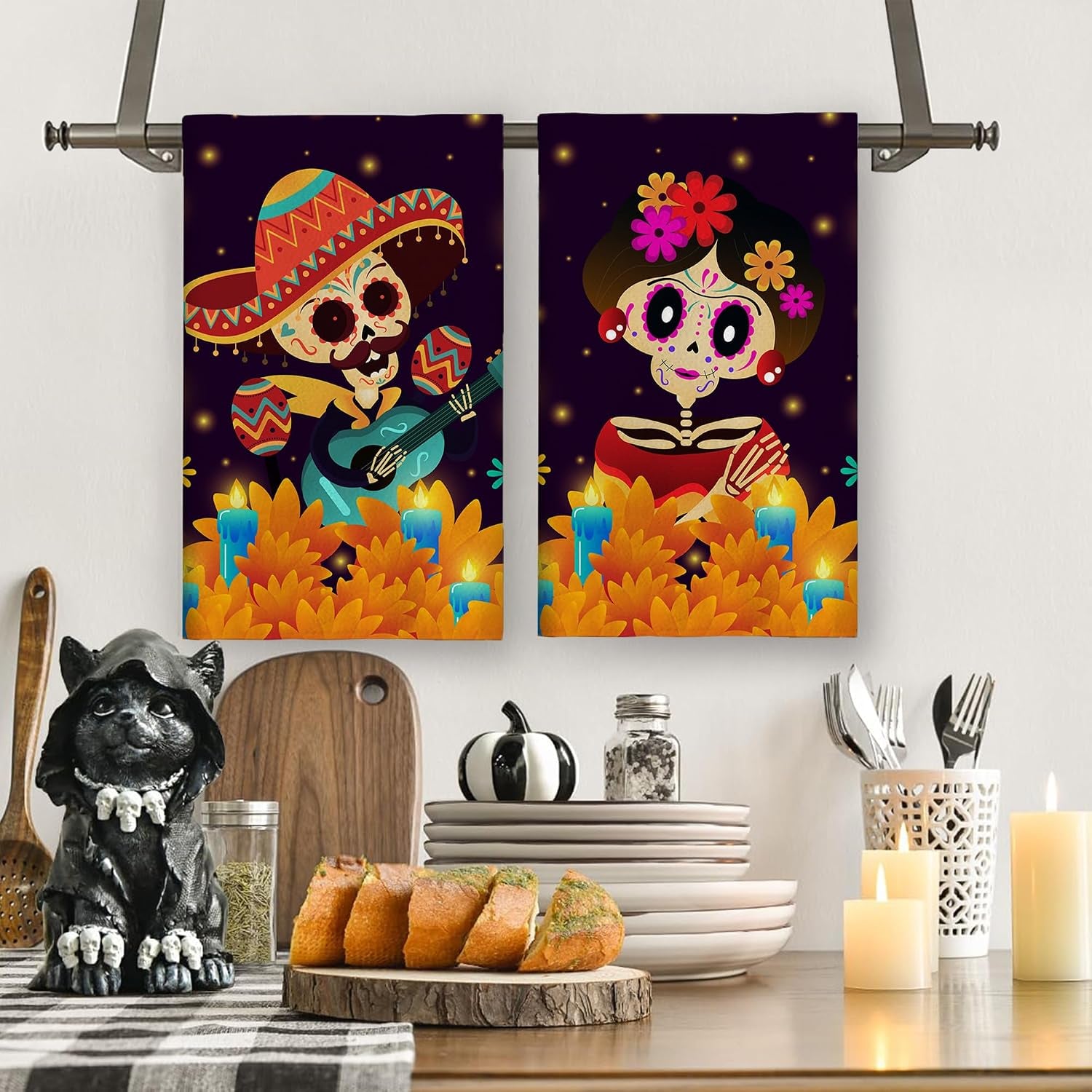 Day of the Dead Kitchen Towels 18×18 Inch Dia De Los Muertos Party Decor