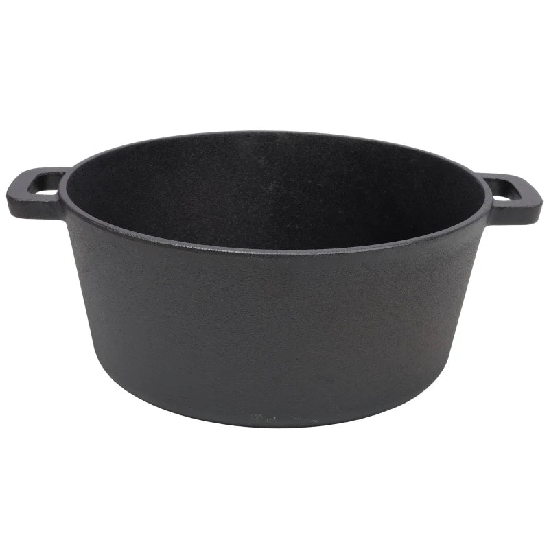 One in One Pre Seasoned Cast Iron Dutch Oven with Dual Handles, Outdoor Camping Deep Pot, with 2 Silicone Handle Covers