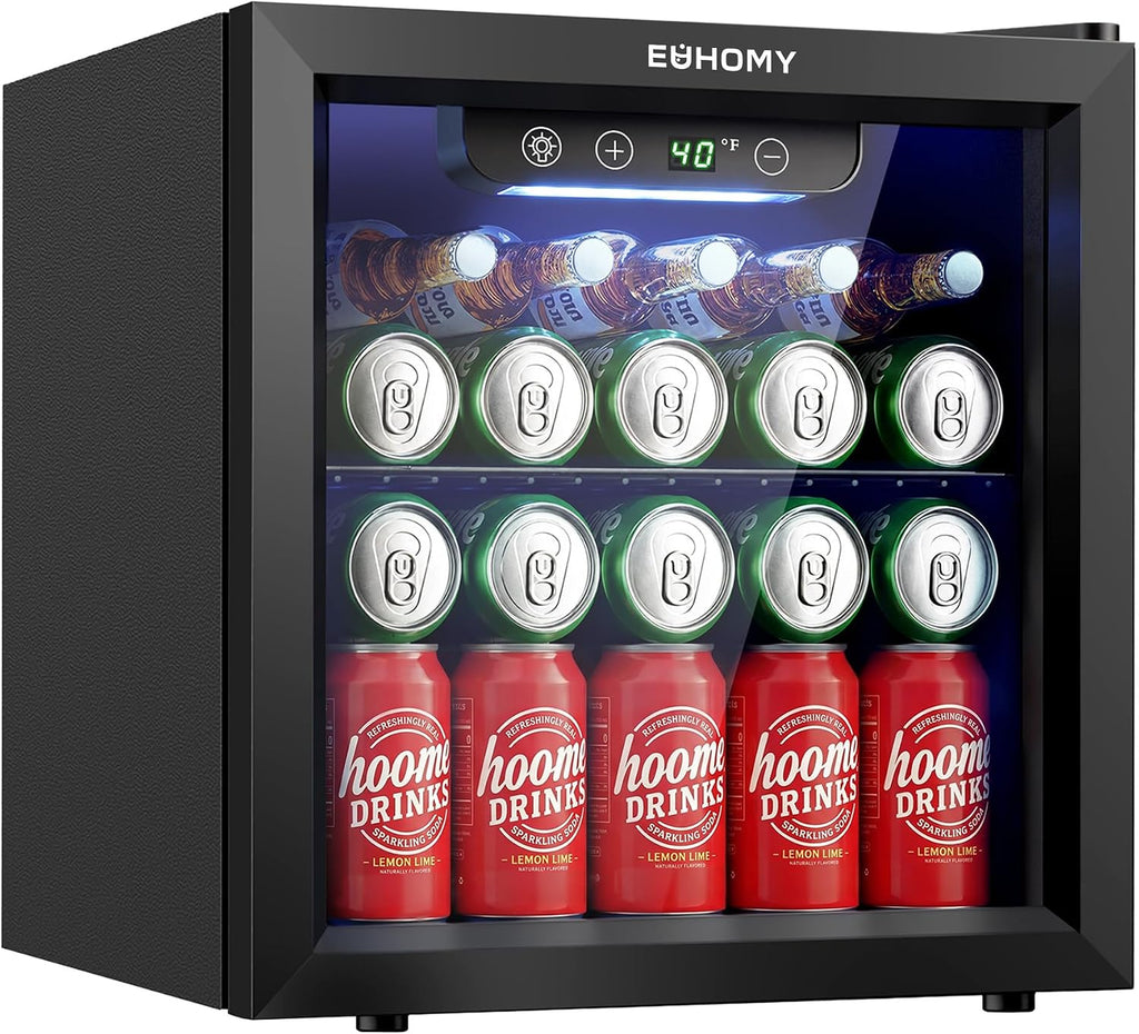 48 Can Mini Fridge, 1.3 Cu.Ft Beverage Refrigerator with Glass Door