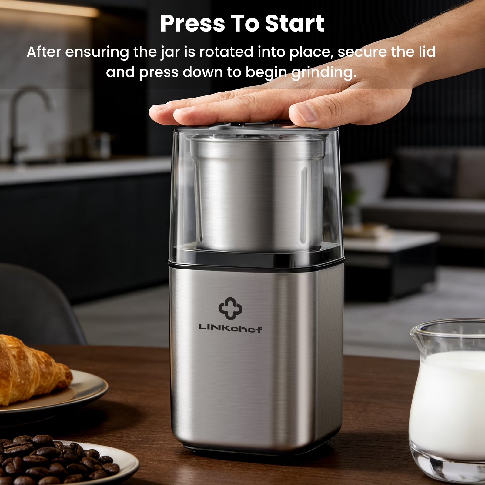 Coffee Grinder, Spice Grinder with 4 Blades for Coffee Beans, Spice, Tea - New (Silver)