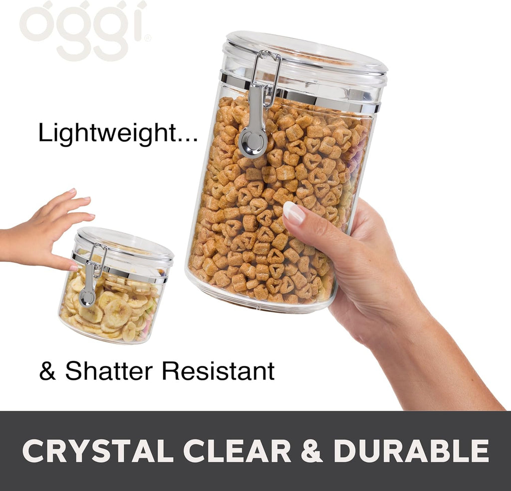 4Pc Clear Canister Set with Clamp Lids Airtight Containers in Sizes Ideal for Kitchen & Pantry Storage of Bulk, Dry Foods Including Flour, Sugar, Coffee, Rice, Tea, Spices & Herbs