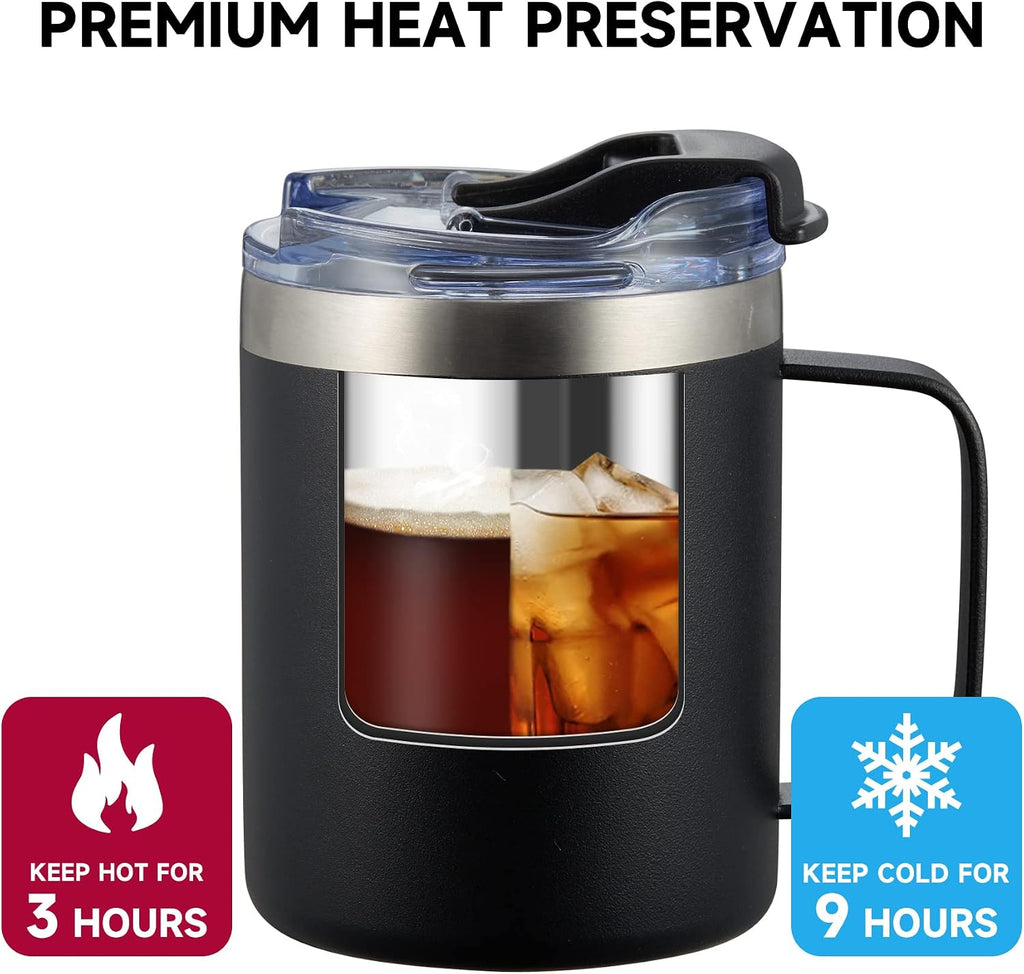 12Oz Insulated Travel Coffee Mug with Handle, Black