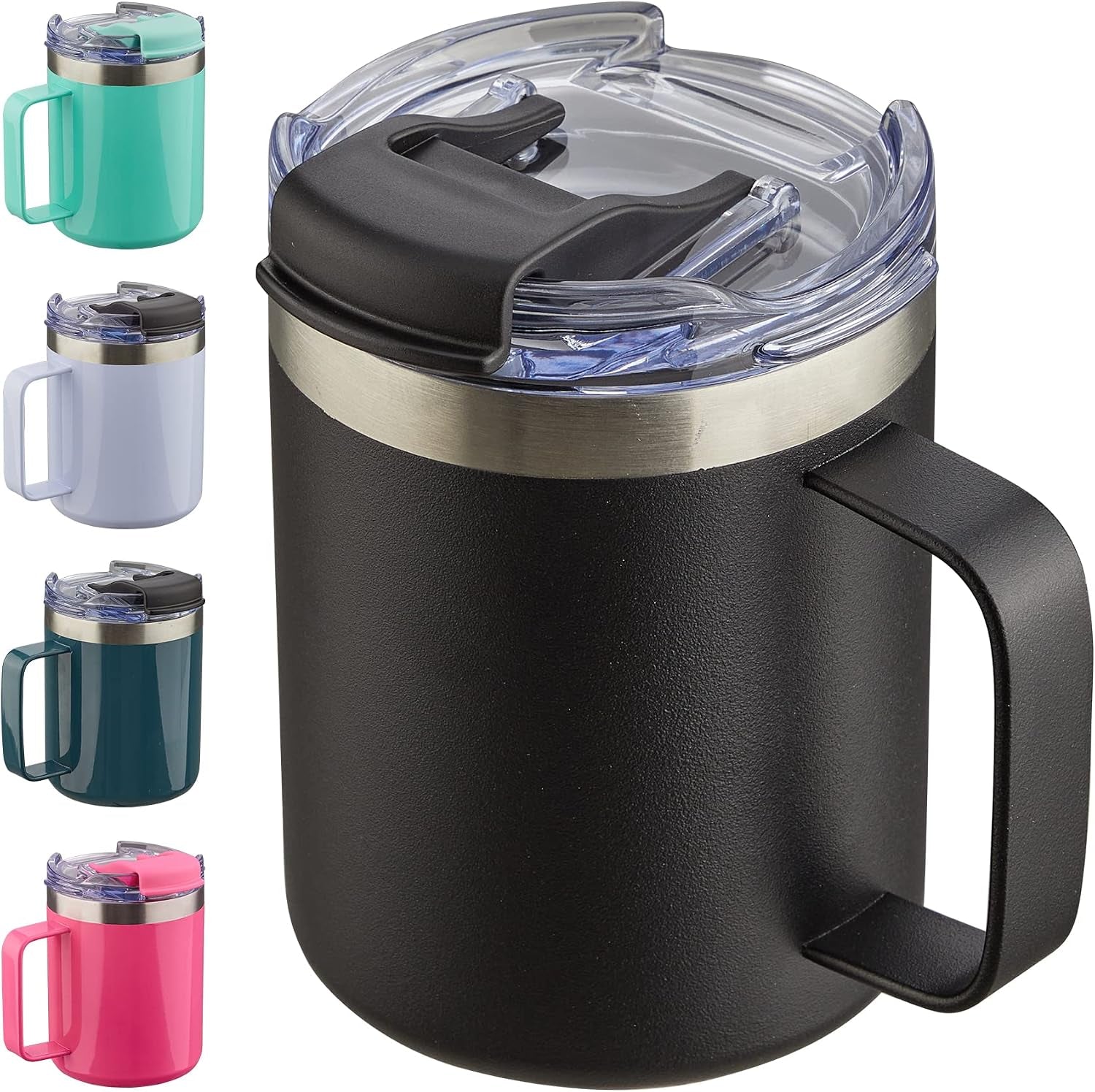 12Oz Insulated Travel Coffee Mug with Handle, Black