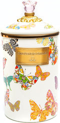 MACKENZIE-CHILDS Enamel Canister, Large, White Butterfly Garden