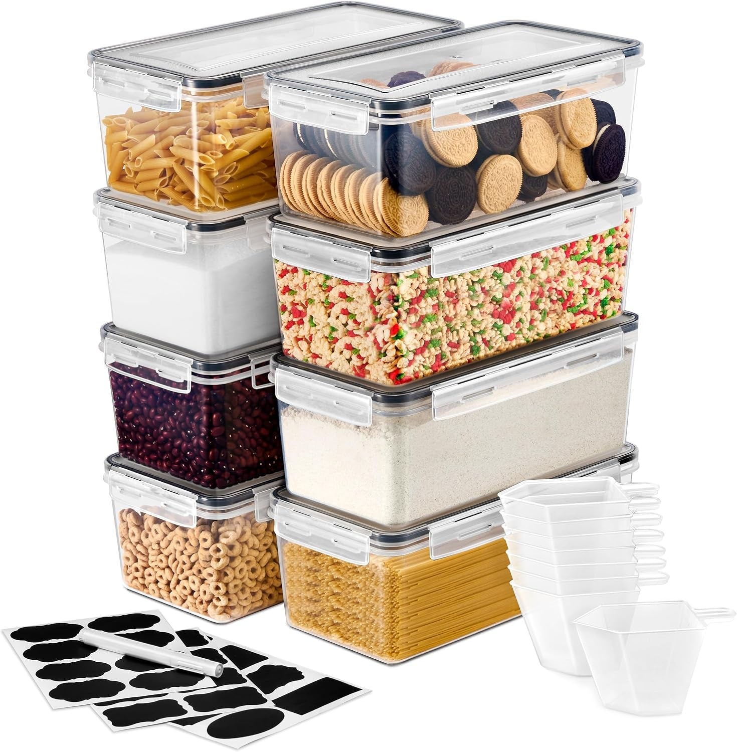 Airtight Food Storage Containers, Plastic Pantry Bins (8 Pack)