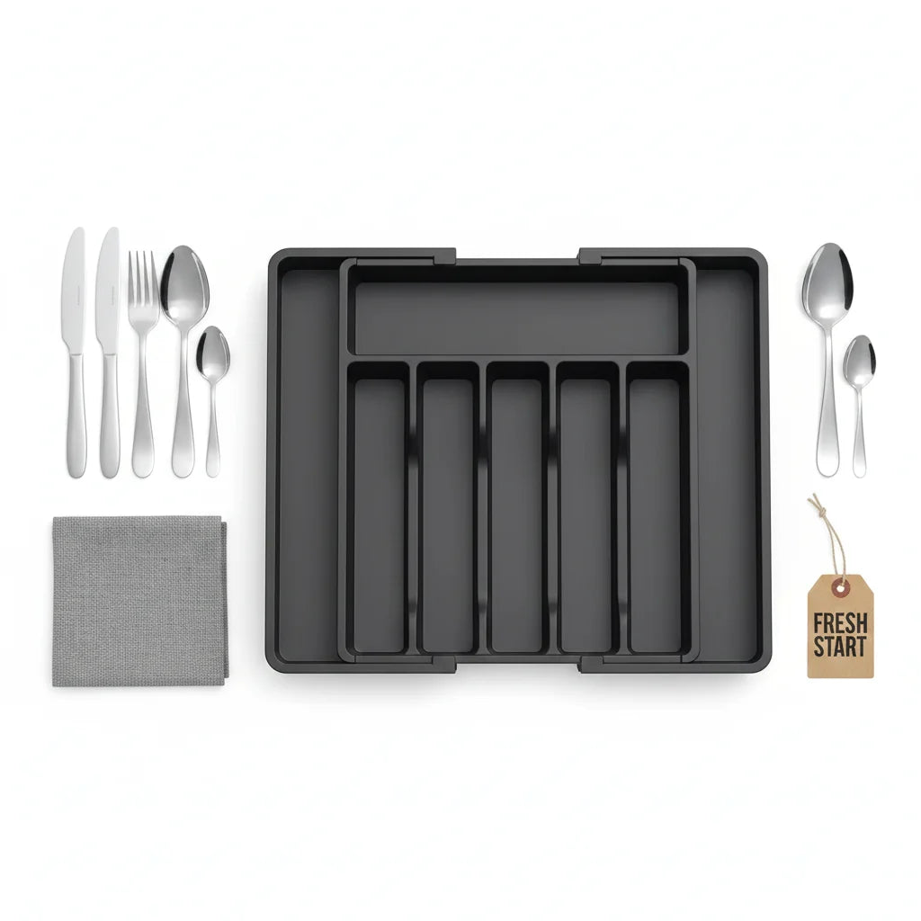 Expandable Cutlery Drawer Organizer – Adjustable Silverware Tray