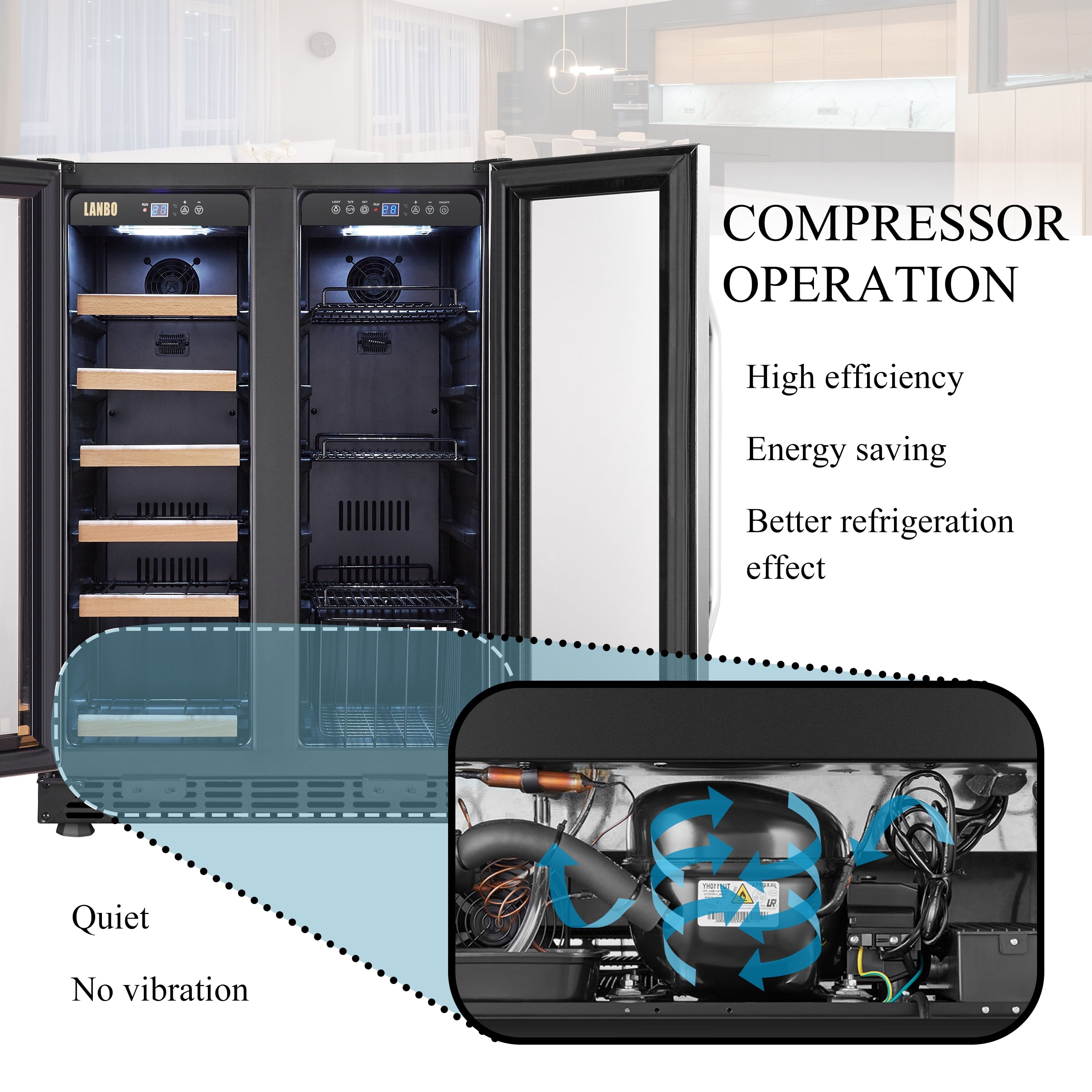 24 Inch 18 Bottle 55 Cans under Counter Dual Zone Wine Cooler Beverage Refrigerator