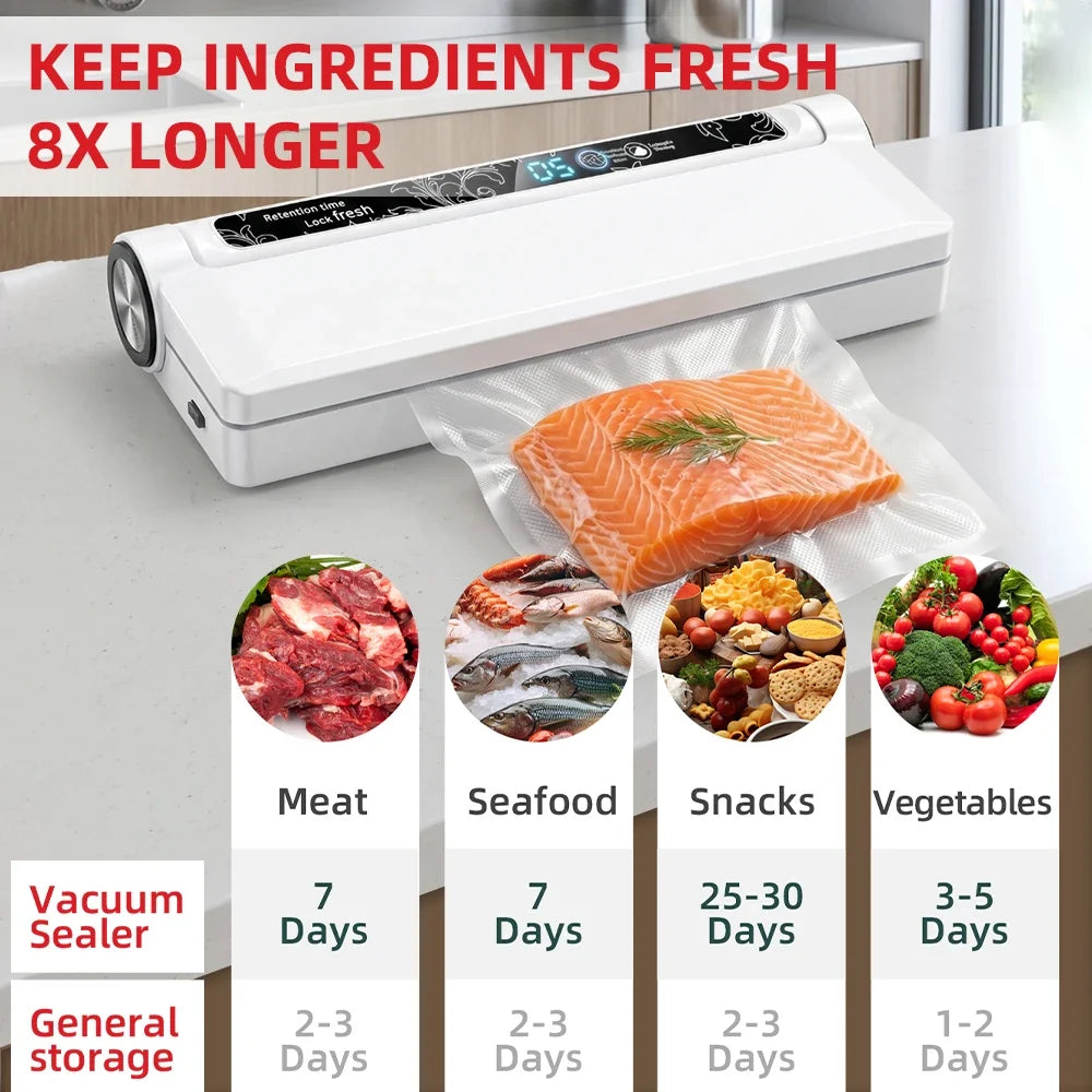120W High Power Vacuum Sealer 95KPA Strong Suction Digital Countdown Dry & Wet Food Sealer Machine with 20Pcs Bags for Home Refrigerator Sous Vide Cooking