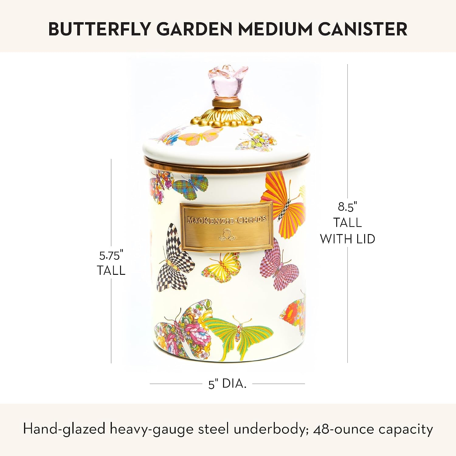 MACKENZIE-CHILDS Enamel Canister, Medium, White Butterfly Garden