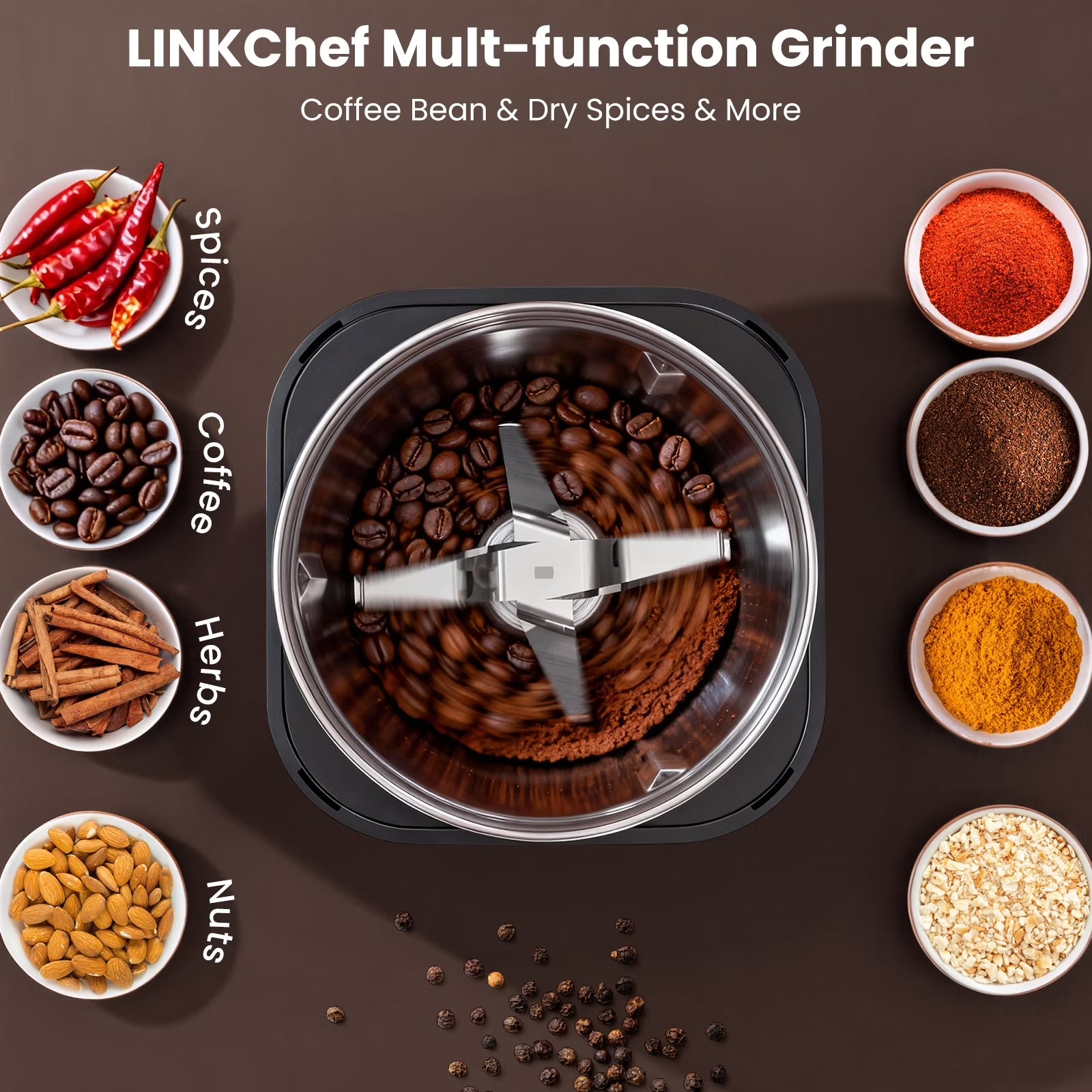 Coffee Grinder, Spice Grinder with 4 Blades for Coffee Beans, Spice, Tea - New (Silver)