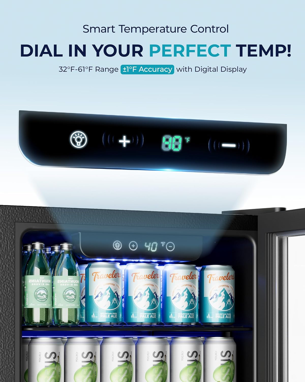 128 Can Mini Fridge, Beverage Refrigerator with Glass Door, Silver
