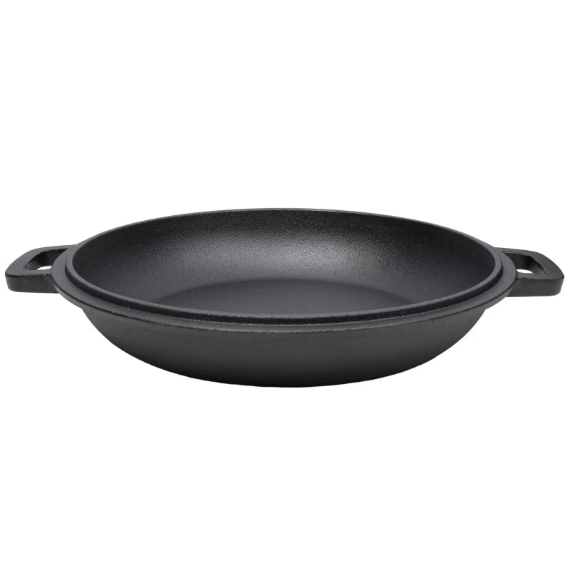 One in One Pre Seasoned Cast Iron Dutch Oven with Dual Handles, Outdoor Camping Deep Pot, with 2 Silicone Handle Covers