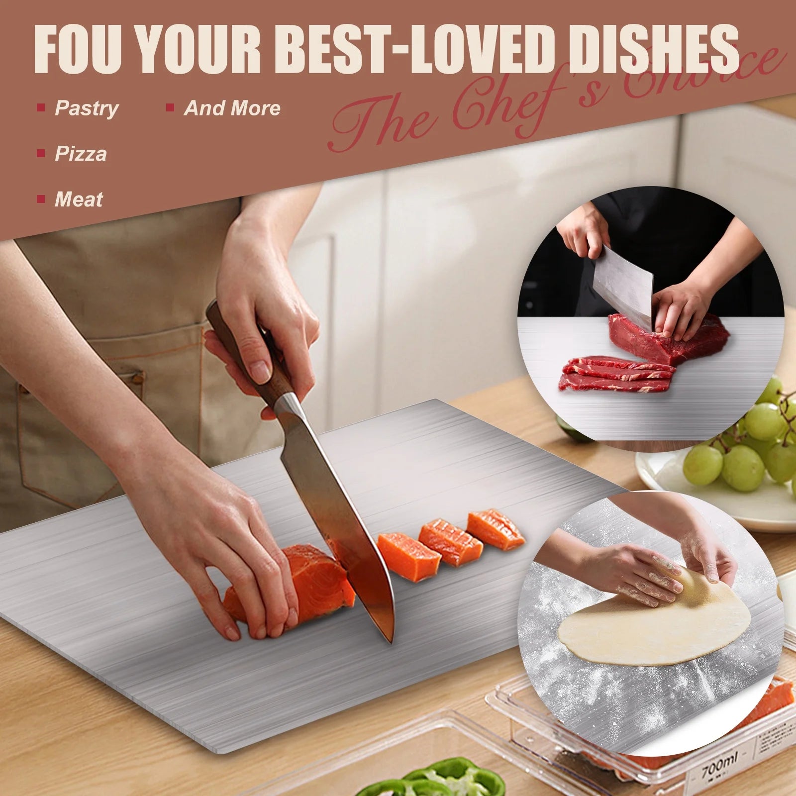 Large Stainless Steel Cutting Boards for Kitchen, Cutting Board for Meat, Fruits, Vegetables, Bread