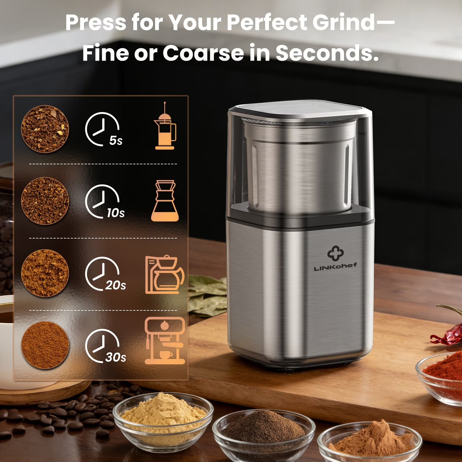 Coffee Grinder, Spice Grinder with 4 Blades for Coffee Beans, Spice, Tea - New (Silver)