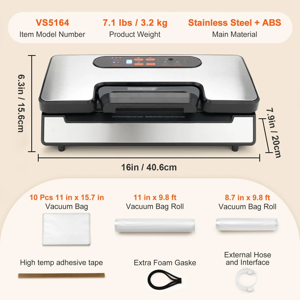 Succebuy 90Kpa 130W Vacuum Sealer Food Packaging Machine with Free 10Pcs Vacuum Bags for Household Kitchen Vacuum Food Sealing