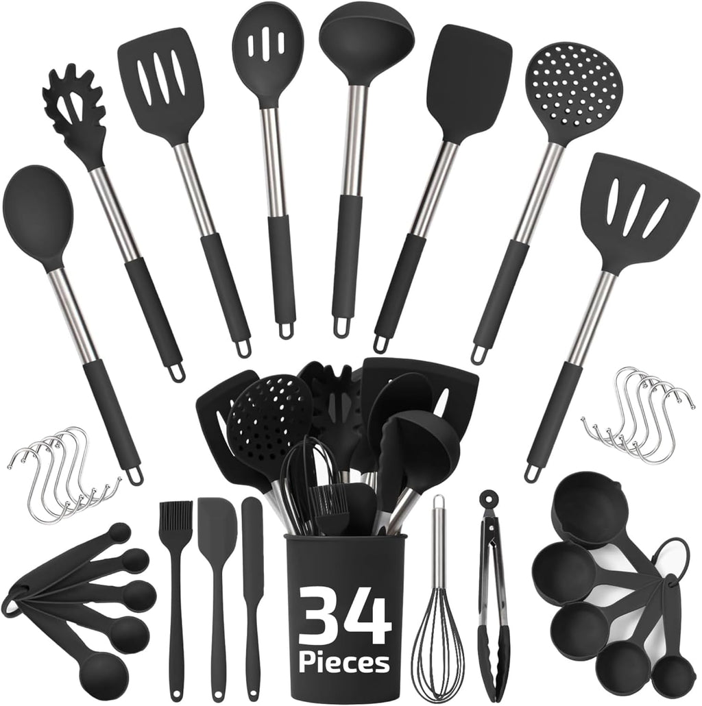 34 Pcs Silicone Kitchen Utensils Set, Stainless Steel 450F Heat Resistant