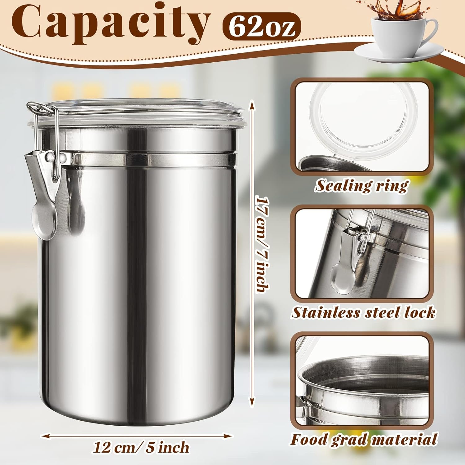 6 Pcs Stainless Steel Kitchen Canisters 62 Fl Oz
