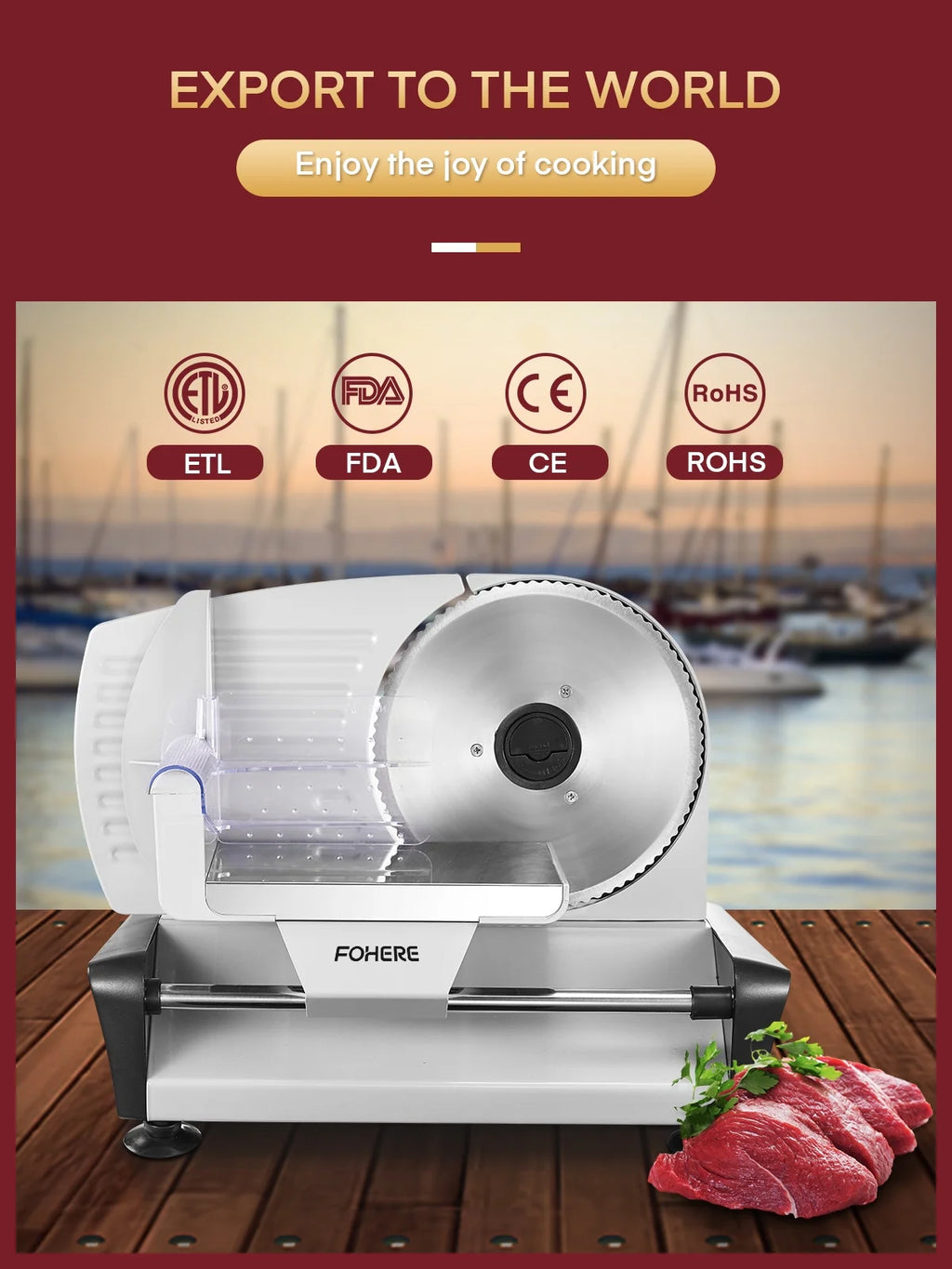 Meat Slicer Electric Deli Food Slicer with 7.5" Removable Stainless Steel Blade, Cuts Meat, Cheese, Bread, Silver
