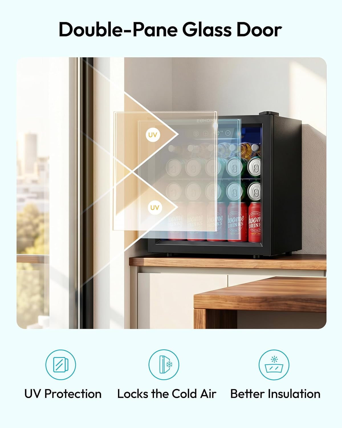 48 Can Mini Fridge, 1.3 Cu.Ft Beverage Refrigerator with Glass Door