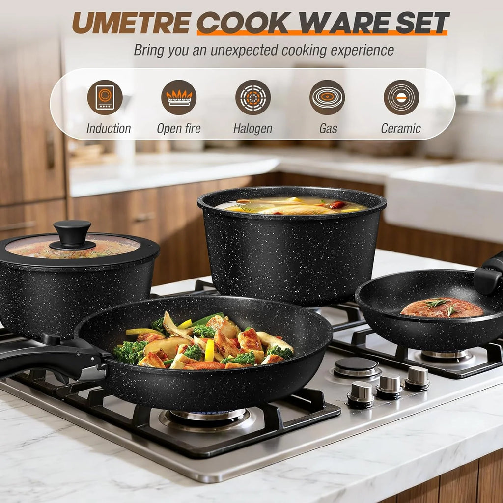 Pots and Pans Set, Nonstick Cookware Set Detachable Handle, Induction Kitchen Cookware Sets with Removable Handle, Non Stick RV Cookware Set, Dishwasher ＆ Oven Safe (9 PCS)