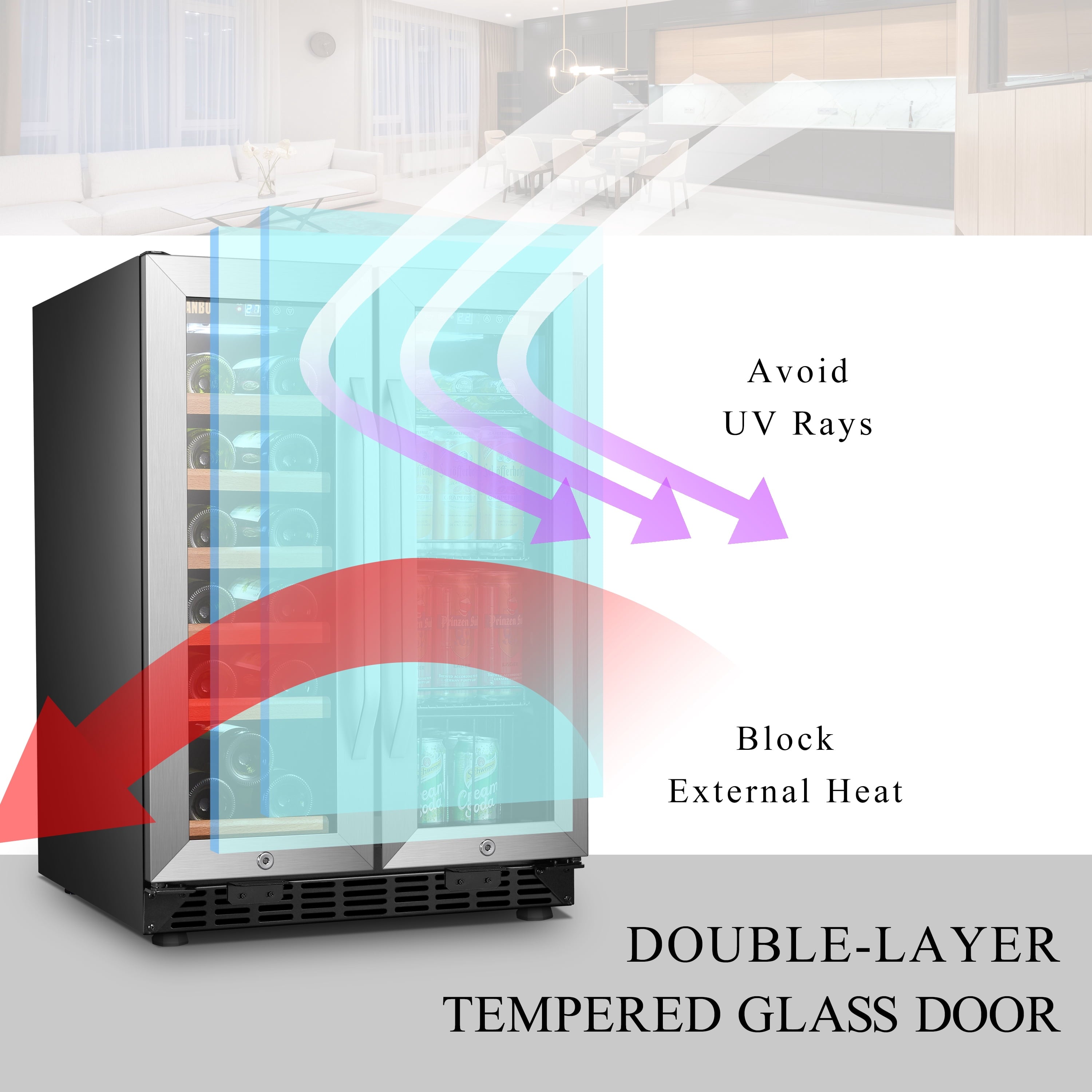 24 Inch 18 Bottle 55 Cans under Counter Dual Zone Wine Cooler Beverage Refrigerator
