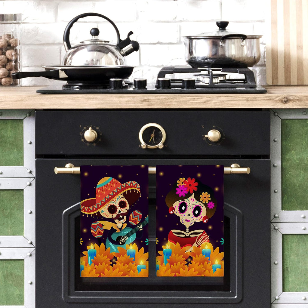 Day of the Dead Kitchen Towels 18×18 Inch Dia De Los Muertos Party Decor