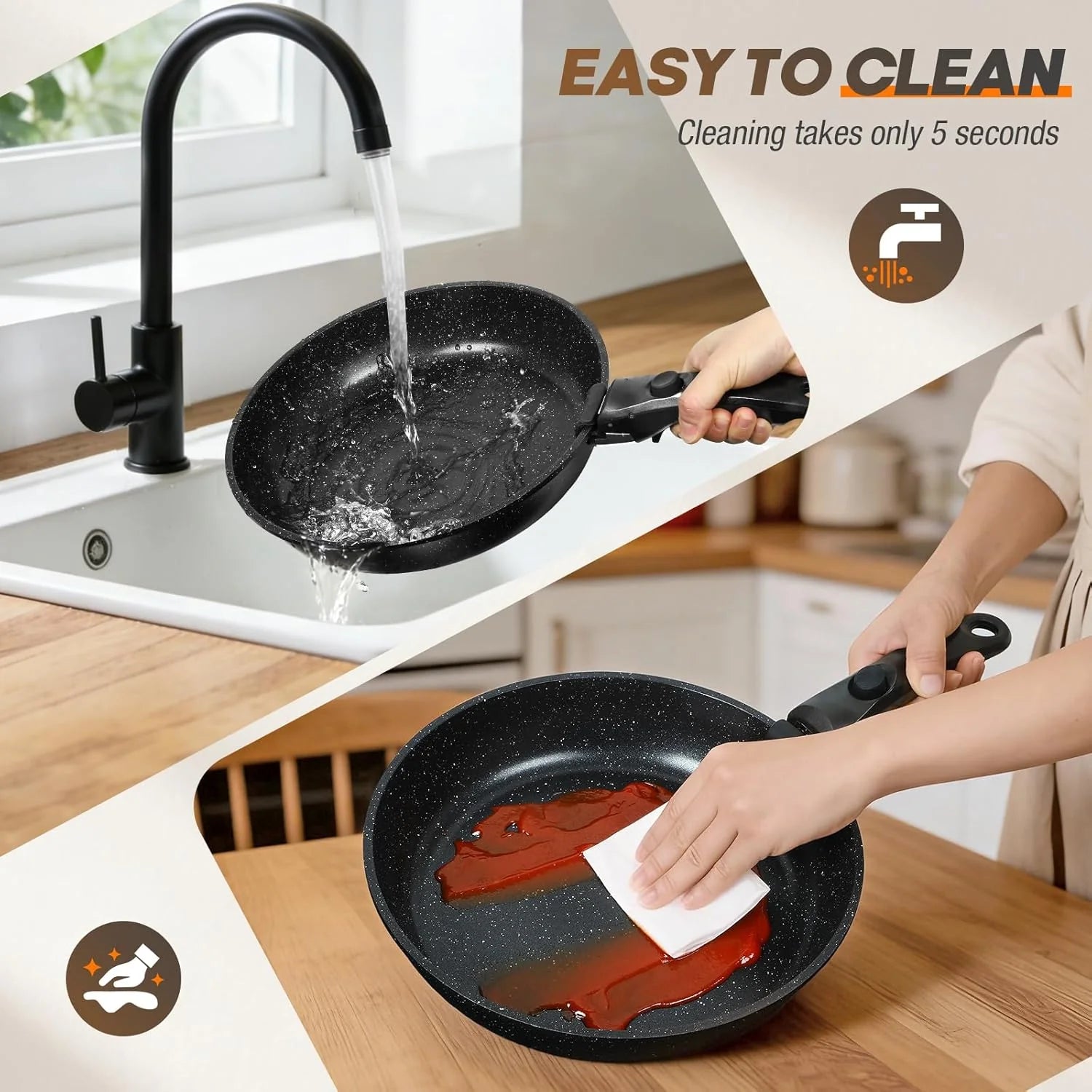 Pots and Pans Set, Nonstick Cookware Set Detachable Handle, Induction Kitchen Cookware Sets with Removable Handle, Non Stick RV Cookware Set, Dishwasher ＆ Oven Safe (9 PCS)