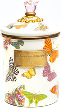 MACKENZIE-CHILDS Enamel Canister, Medium, White Butterfly Garden
