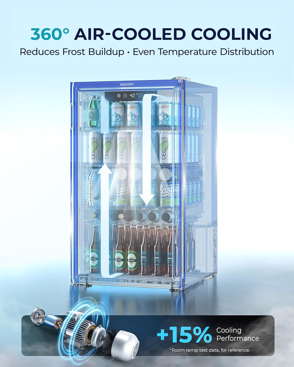 128 Can Mini Fridge, Beverage Refrigerator with Glass Door, Silver