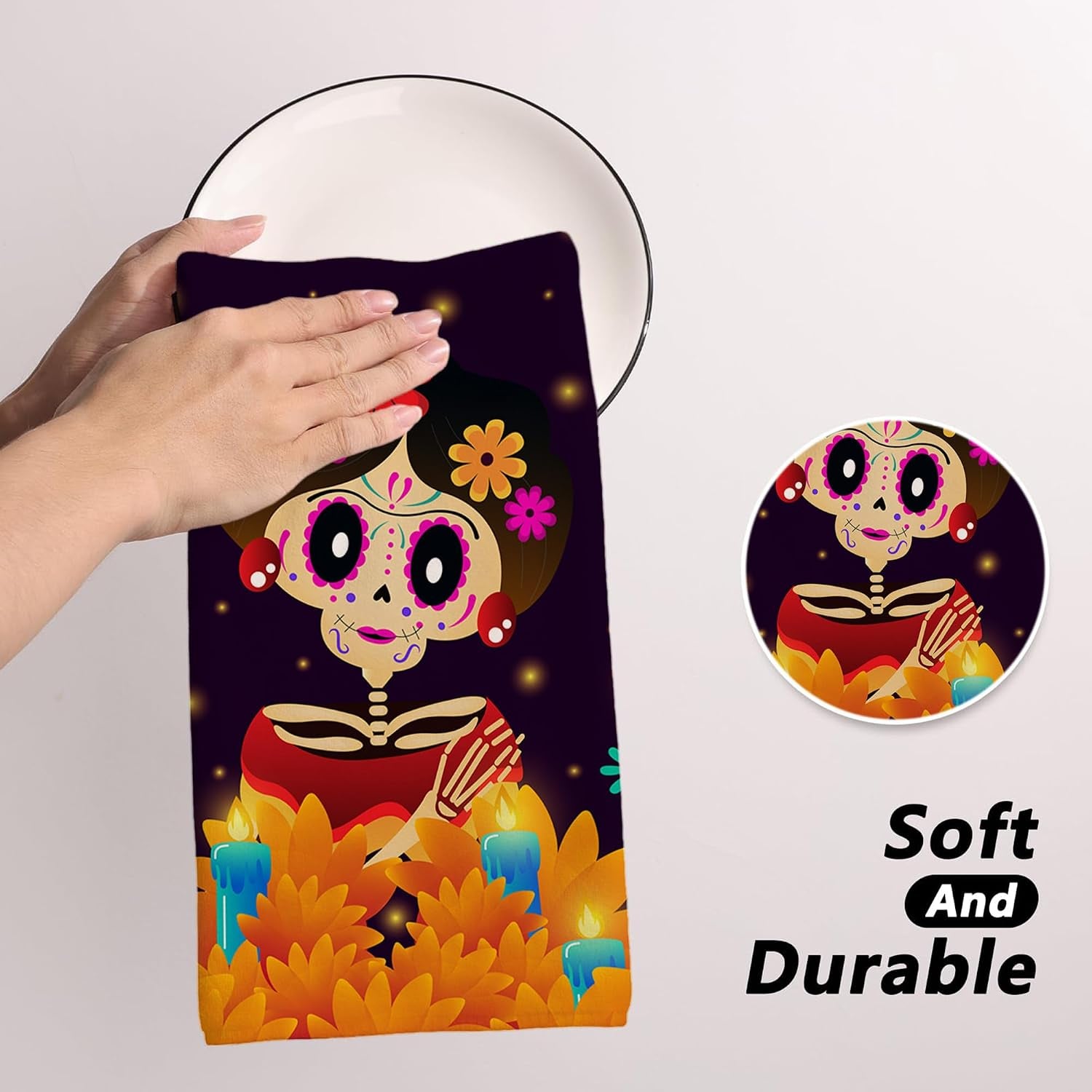 Day of the Dead Kitchen Towels 18×18 Inch Dia De Los Muertos Party Decor