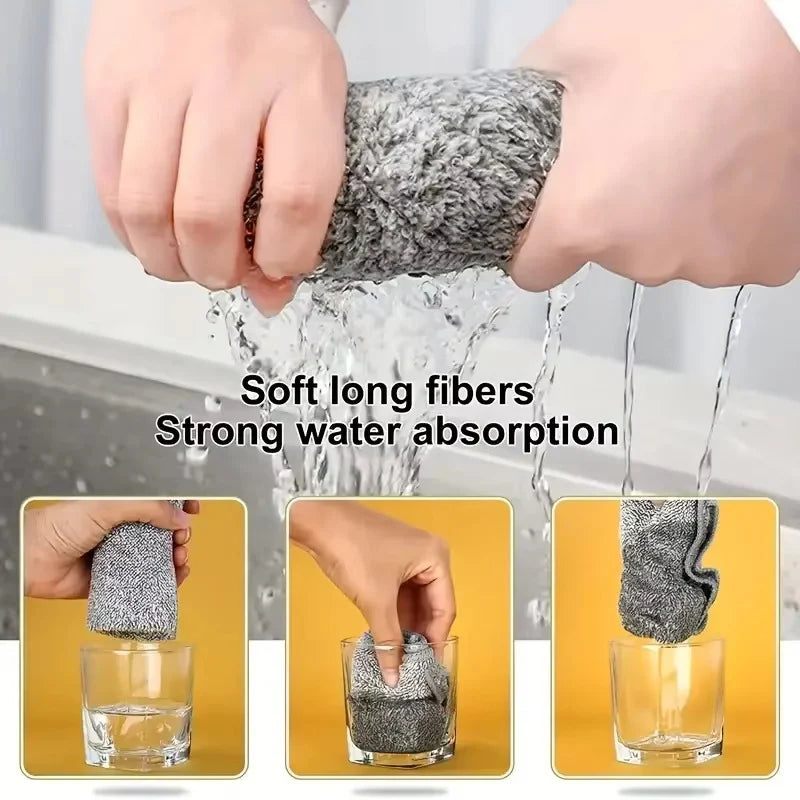 Bamboo Charcoal Microfiber Dishcloths (1–100 PCS) – Thickened Super Absorbent Anti-Grease Kitchen Cleaning Cloths, Reusable Wiping Rags for Home Use