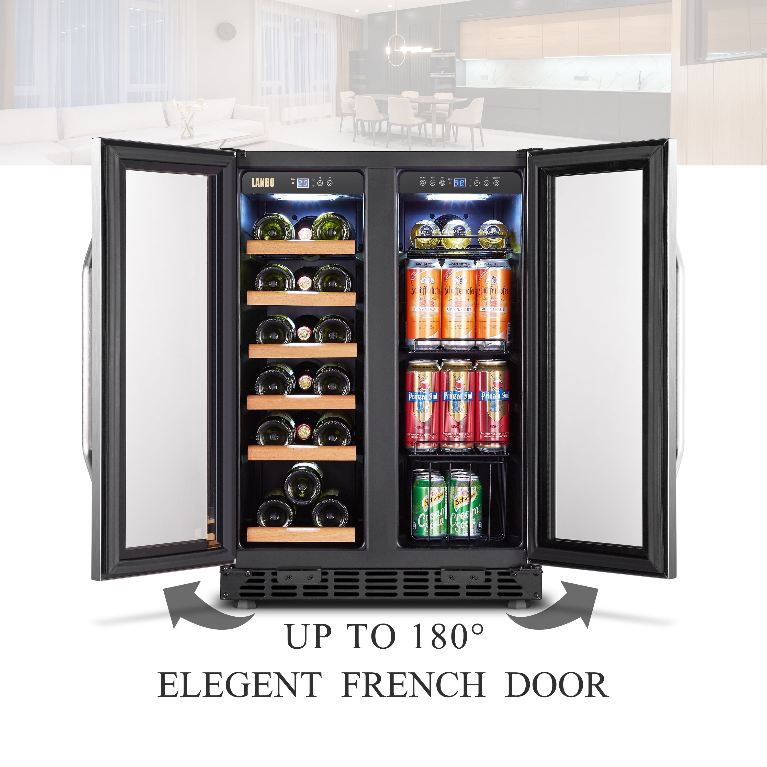 24 Inch 18 Bottle 55 Cans under Counter Dual Zone Wine Cooler Beverage Refrigerator