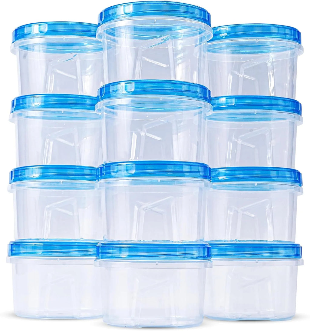 24 Pcs Freezer Storage Containers with Lids-(16Oz) 12 Food Storage Containers with 12 Twist Top-Deli Container for Soup-Reusable Plastic Box for Lunch, Gym, Travel