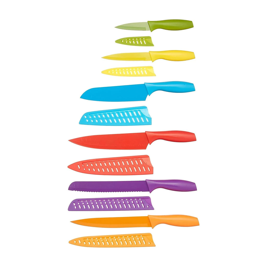 Color-Coded Dishwasher Safe Kitchen Knife Set, 12-Piece with Ergonomic Handles, Non-Stick Sharp Blades, 6 Knives with 6 Blade Guards, Multicolor