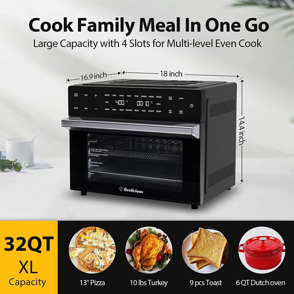 32-Qt Air Fryer Toaster Oven, 19-In-1 Convection Countertop Oven with Rotisserie & Dehydrator, 6 Accessories