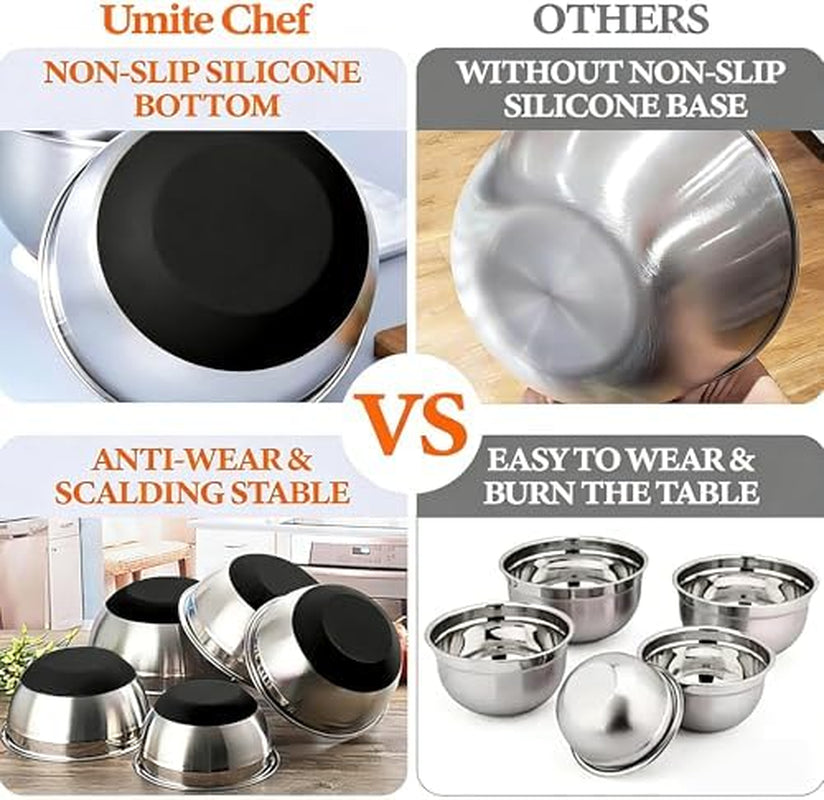 Thickened Heavy-Duty 26Pcs Stainless Steel Bowl, Mixing Bowl Set with Lid, Grater Attachment, Non-Slip Bottom and Kitchen Gadget Set, Sizes 7, 4, 2.5, 2.0, 1.5, 1QT, Ideal for Mixing and Serving