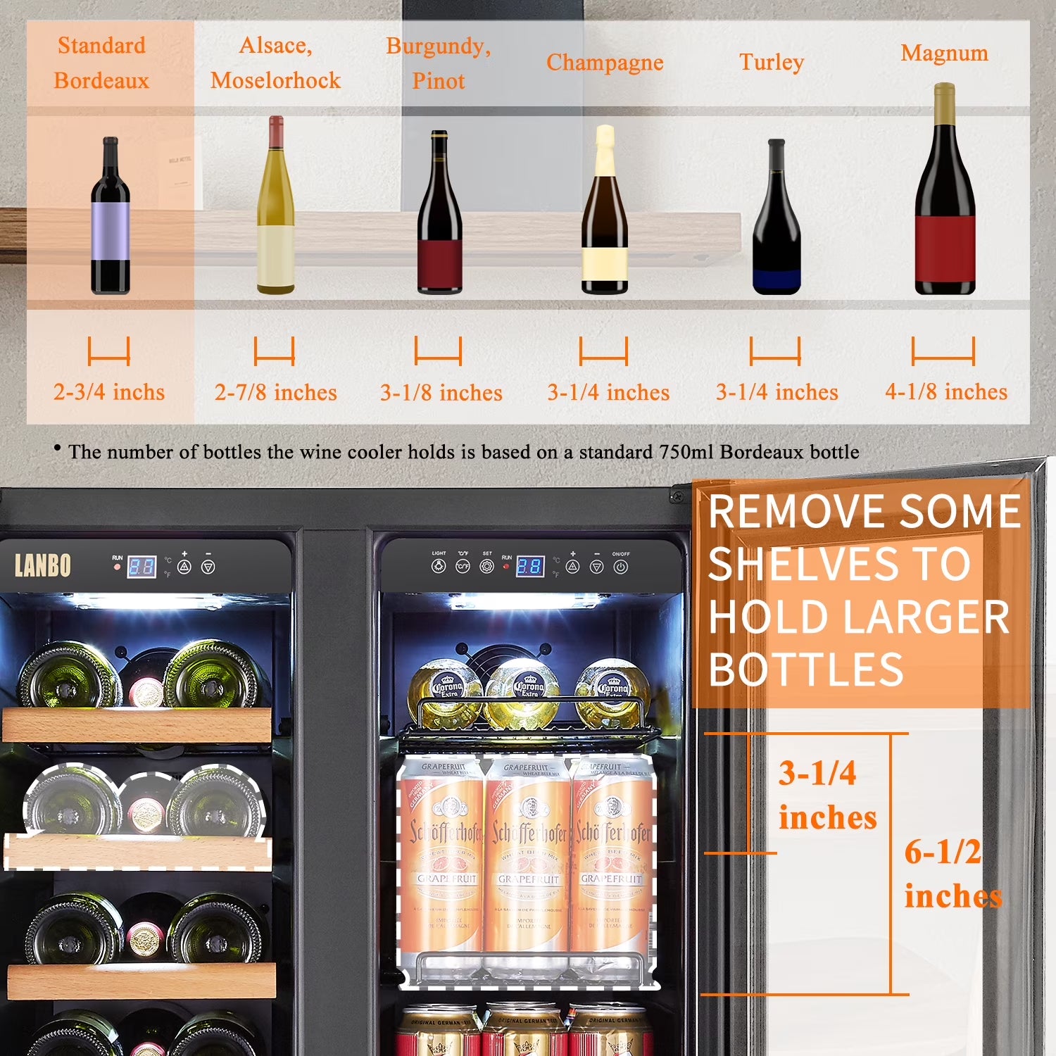 24 Inch 18 Bottle 55 Cans under Counter Dual Zone Wine Cooler Beverage Refrigerator
