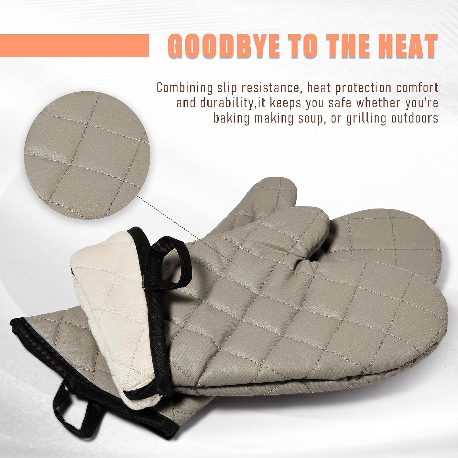 Grey 13" Quilted Oven Mitts 1 Pair Flame Heat Resistant